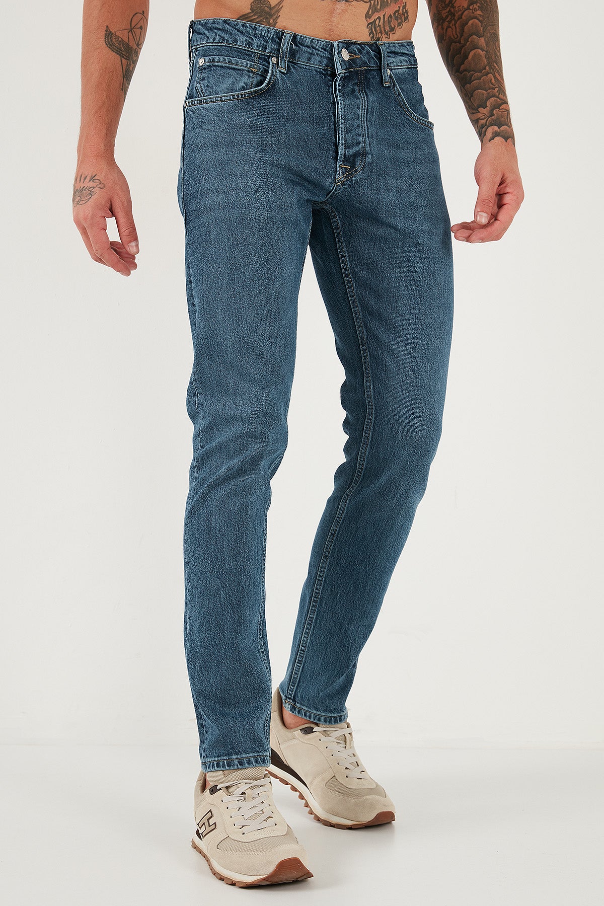 Buratti Pamuklu Slim Fit Normal Bel Dar Paça Jeans Erkek Kot Pantolon 1124C041NAPOLI MAVİ