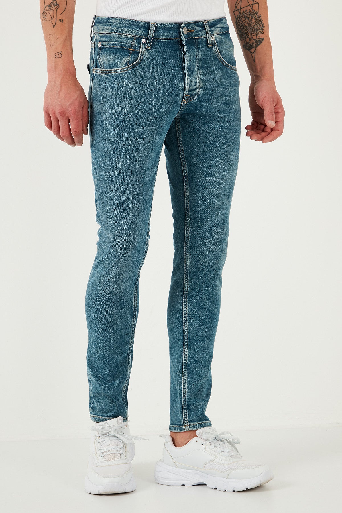 Buratti Streç Pamuklu Slim Fit Normal Bel Dar Paça Jeans Erkek Kot Pantolon 1124S52NAPOLI YEŞİL