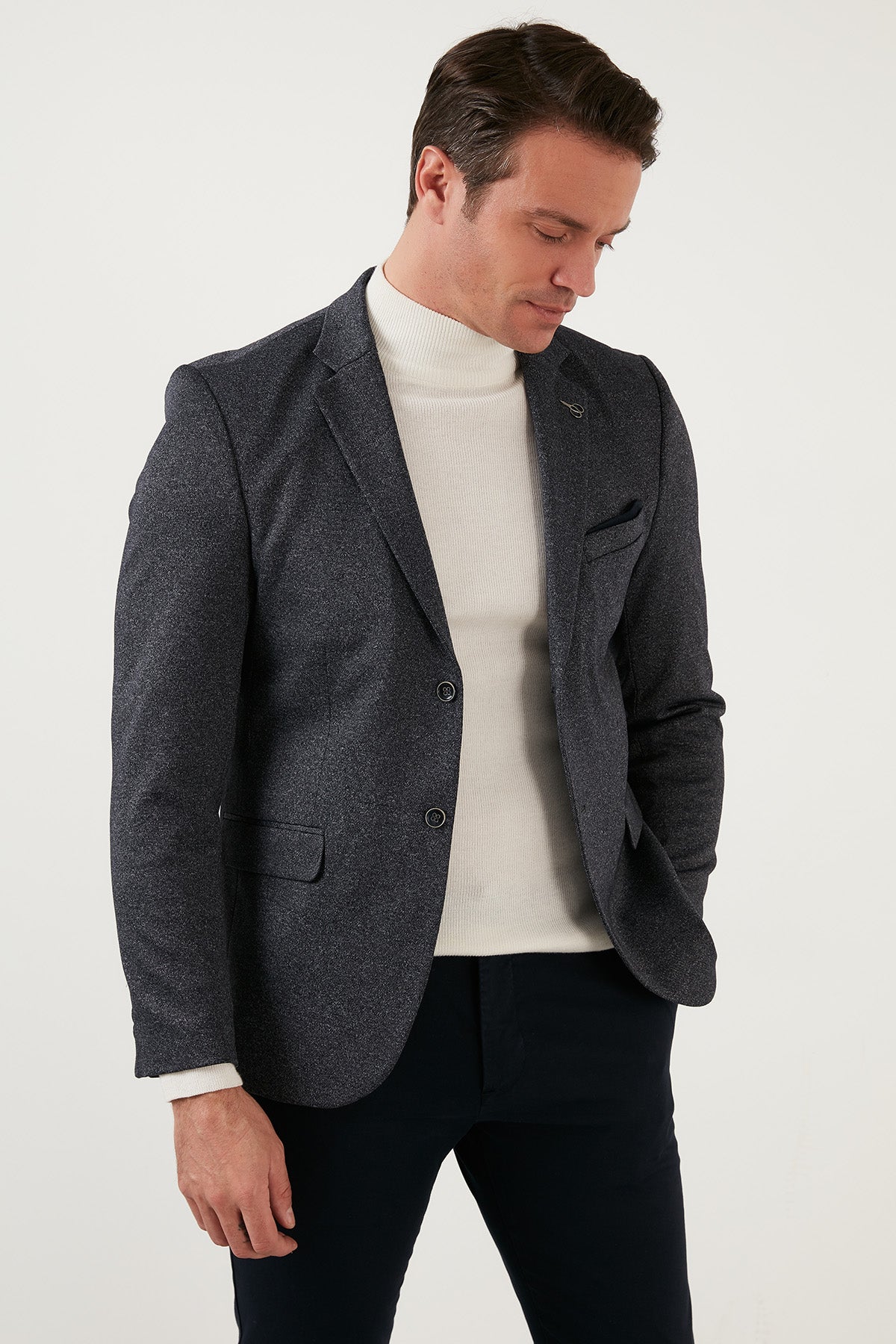 Buratti Slim Fit 6 Drop Tek Yırtmaçlı Blazer Erkek Ceket 216FASERA KOYU LACİVERT