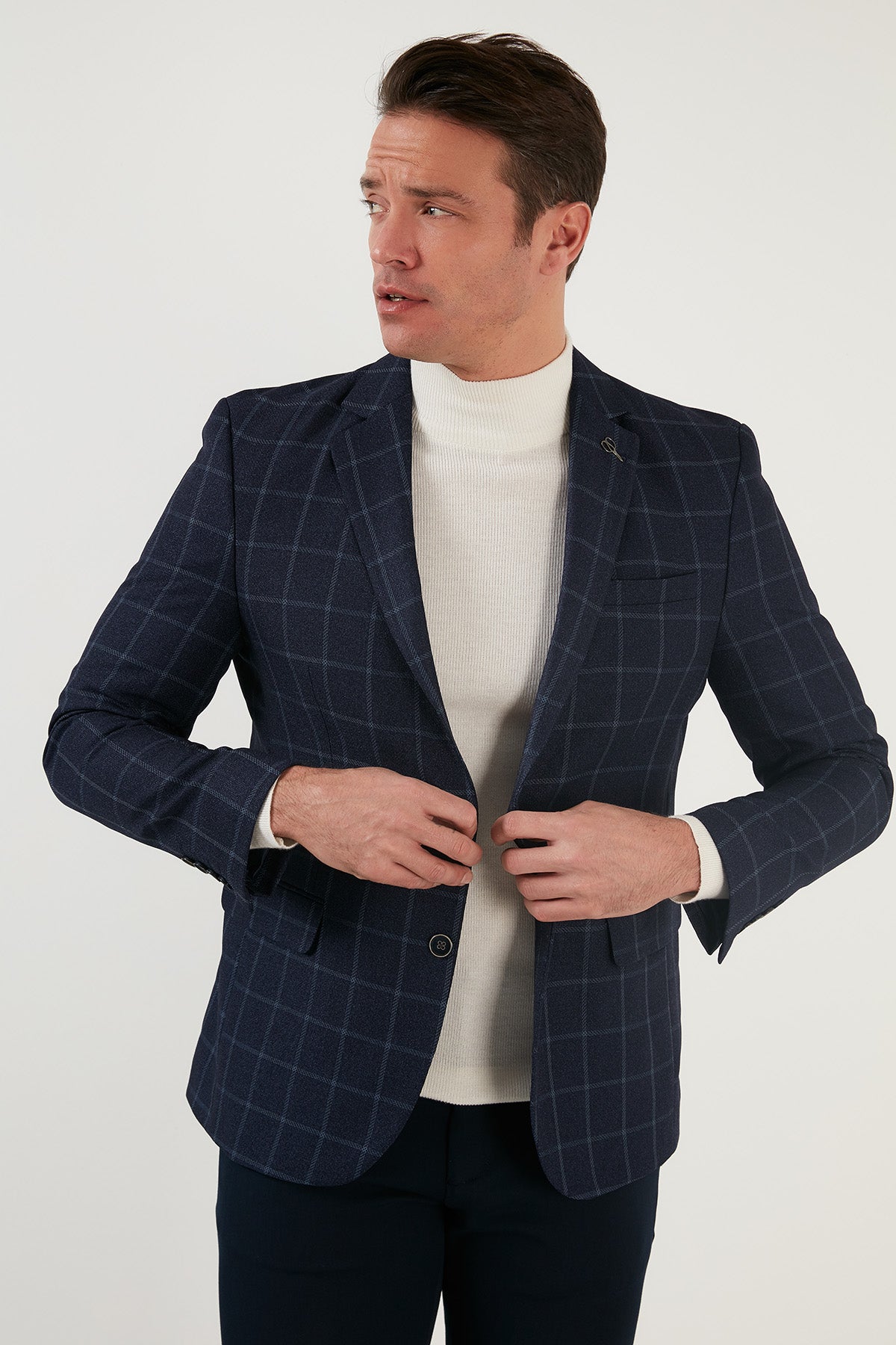Buratti Slim Fit 6 Drop Çift Yırtmaçlı Blazer Erkek Ceket 216VASCONEW KOYU LACİVERT