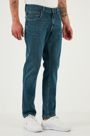 Buratti Streç Pamuklu Regular Fit Normal Bel Boru Paça Jeans Erkek Kot Pantolon 2210S56PARMA YEŞİL