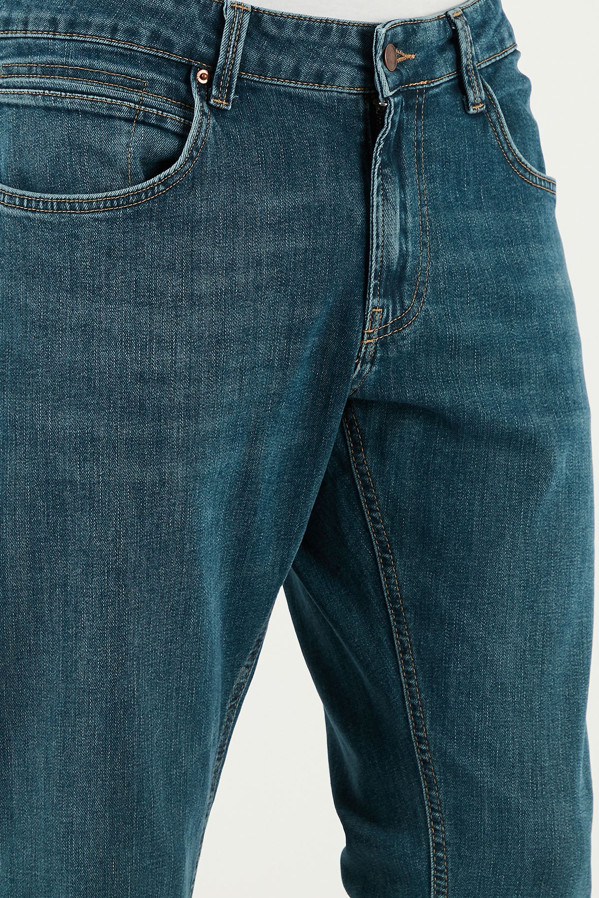 Buratti Streç Pamuklu Regular Fit Normal Bel Boru Paça Jeans Erkek Kot Pantolon 2210S56PARMA YEŞİL