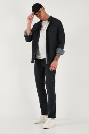 Buratti Pamuklu Regular Fit Normal Bel Boru Paça Jeans Erkek Kot Pantolon 2211C03PARMA Füme Siyah