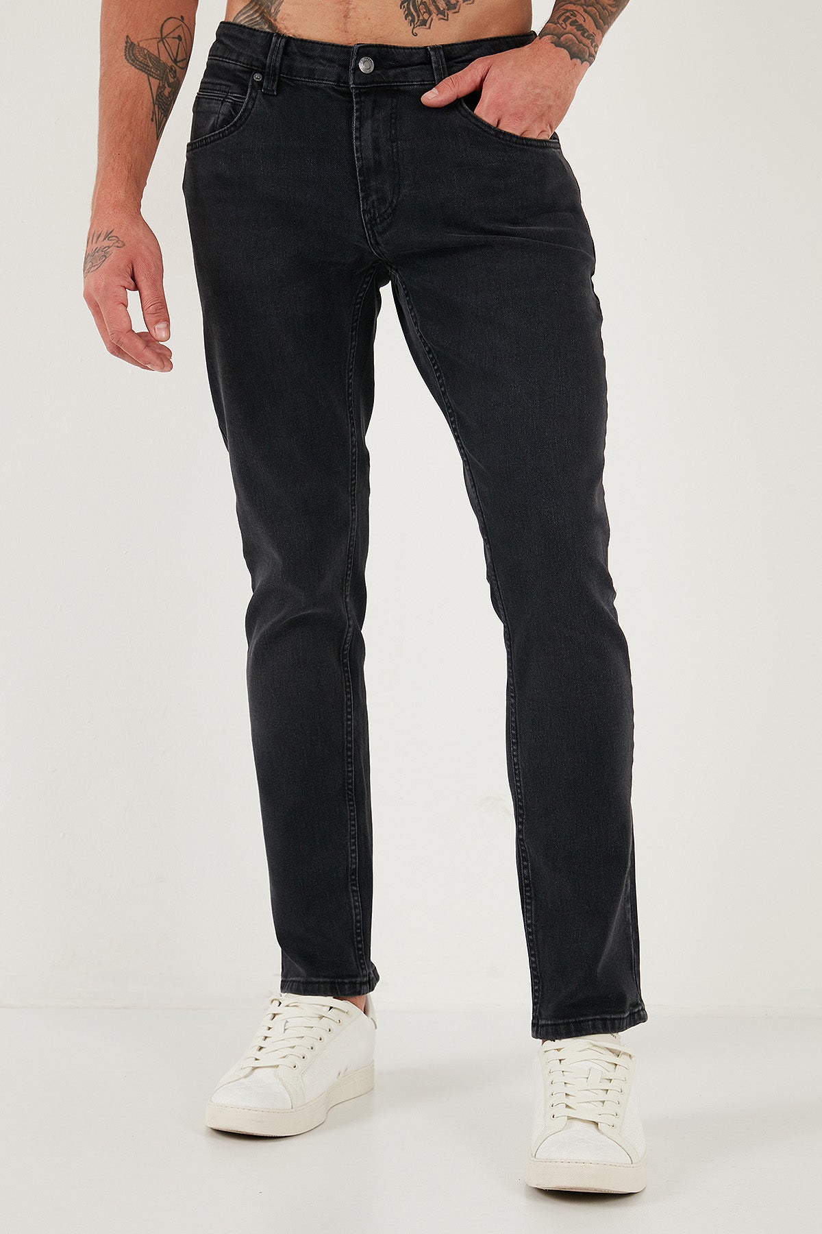 Buratti Pamuklu Regular Fit Normal Bel Boru Paça Jeans Erkek Kot Pantolon 2211C03PARMA Füme Siyah