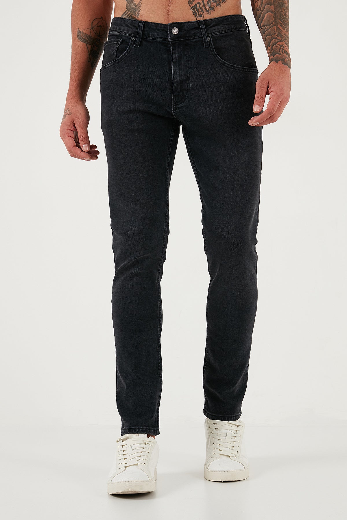 Buratti Streç Pamuklu Slim Fit Yüksek Bel Dar Paça Jeans Erkek Kot Pantolon 3300C03TOKYO Füme Siyah