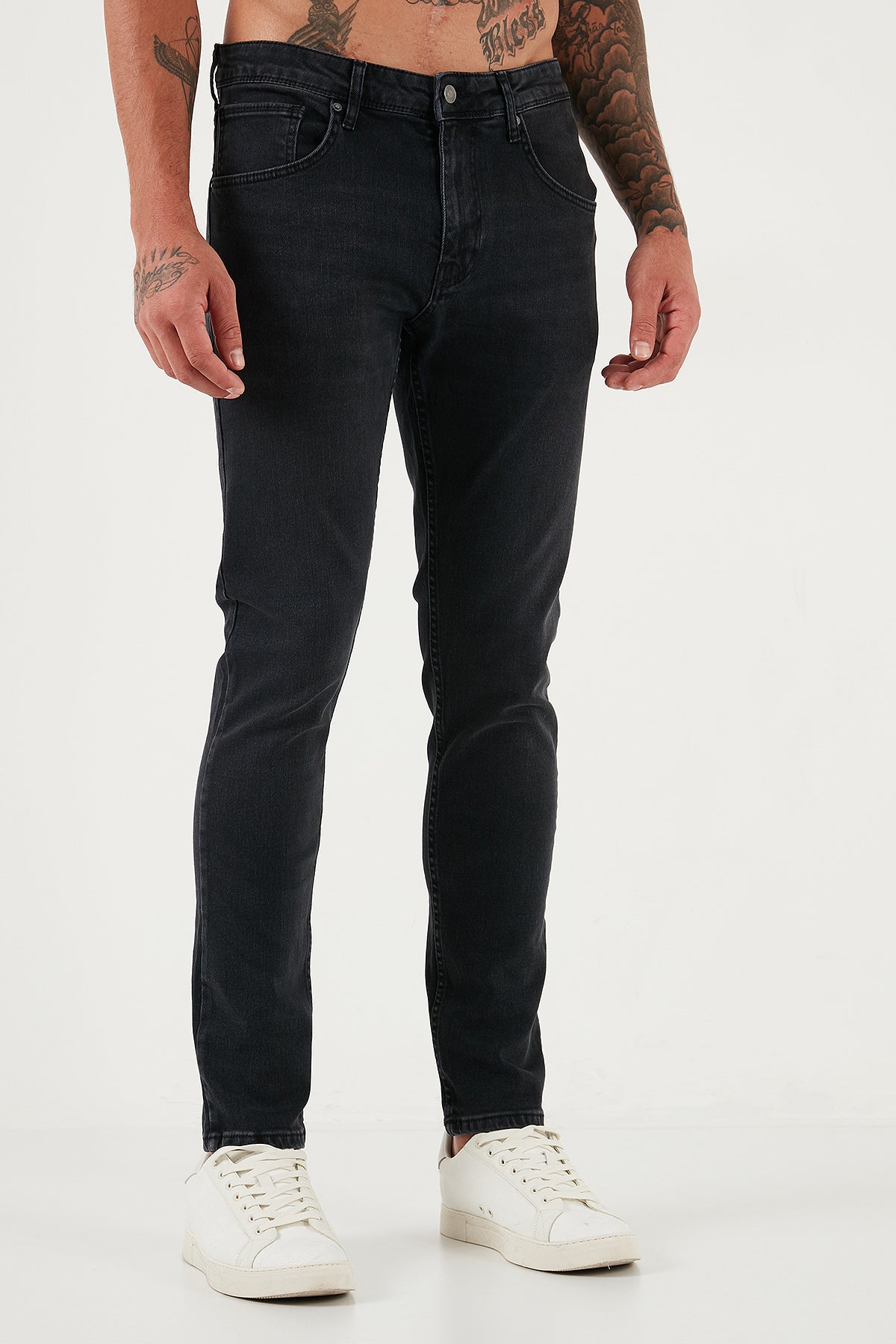 Buratti Streç Pamuklu Slim Fit Yüksek Bel Dar Paça Jeans Erkek Kot Pantolon 3300C03TOKYO Füme Siyah