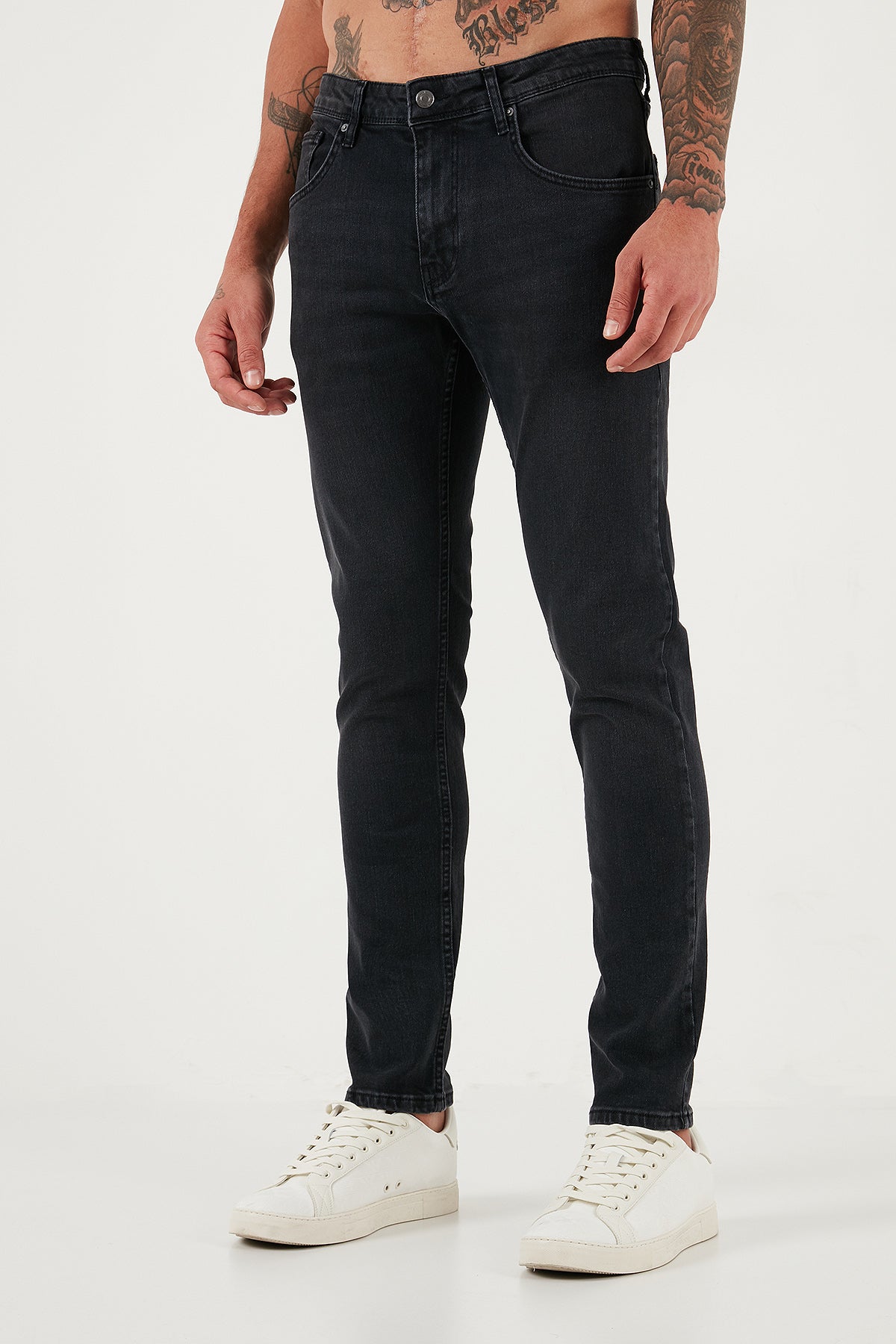 Buratti Streç Pamuklu Slim Fit Yüksek Bel Dar Paça Jeans Erkek Kot Pantolon 3300C03TOKYO Füme Siyah
