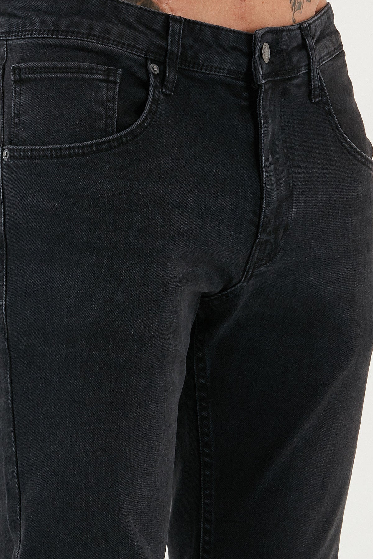 Buratti Streç Pamuklu Slim Fit Yüksek Bel Dar Paça Jeans Erkek Kot Pantolon 3300C03TOKYO Füme Siyah