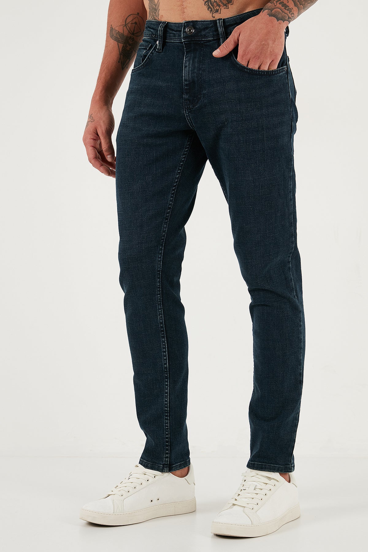 Buratti Streç Pamuklu Slim Fit Yüksek Bel Dar Paça Jeans Erkek Kot Pantolon 3300C46TOKYO MAVİ