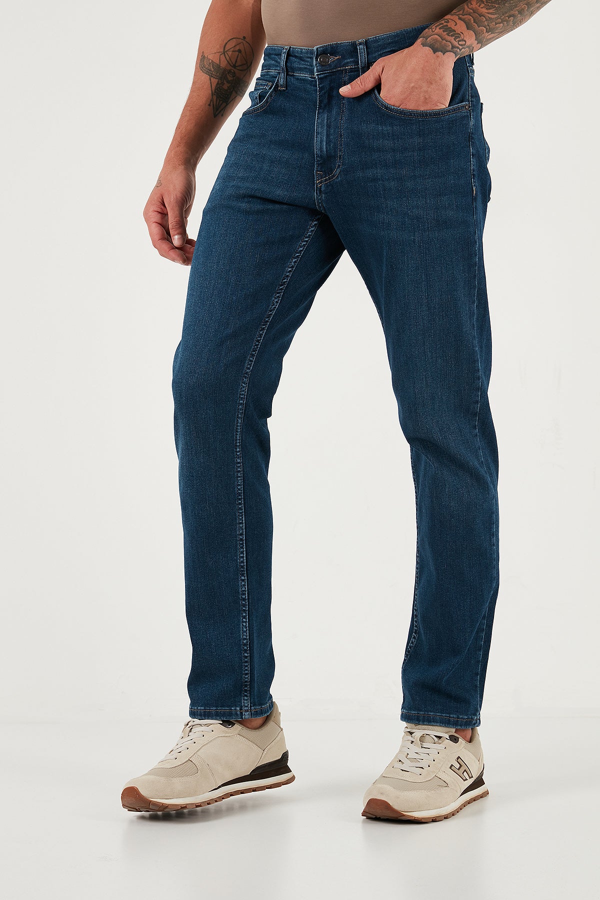 Buratti Streç Pamuklu Comfort Fit Yüksek Bel Boru Paça Jeans Erkek Kot Pantolon 4400C06TEXAS LACİVERT