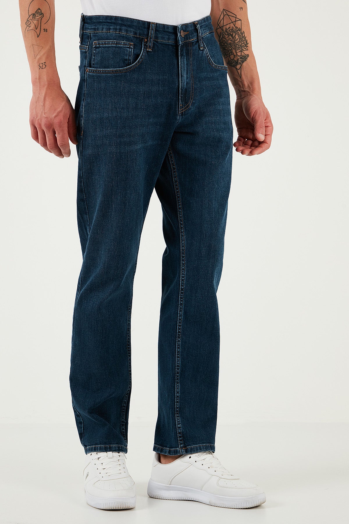 Buratti Streç Pamuklu Comfort Fit Yüksek Bel Boru Paça Jeans Erkek Kot Pantolon 4400S57TEXAS LACİVERT