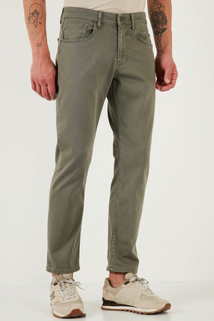 Buratti Streç Pamuklu Comfort Fit Yüksek Bel Boru Paça Jeans Erkek Kot Pantolon 4400S65TEXAS AÇIK HAKİ