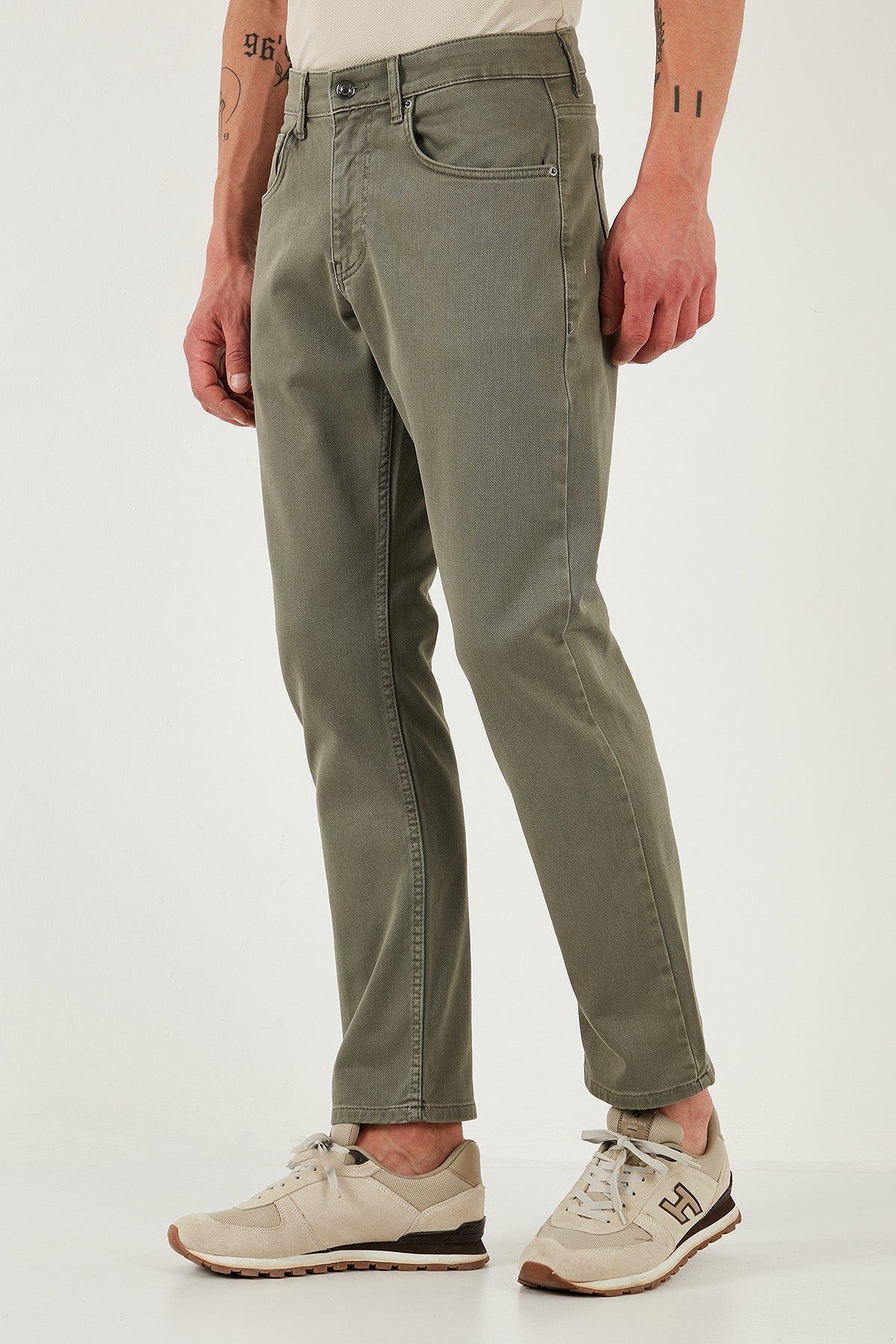 Buratti Streç Pamuklu Comfort Fit Yüksek Bel Boru Paça Jeans Erkek Kot Pantolon 4400S65TEXAS AÇIK HAKİ