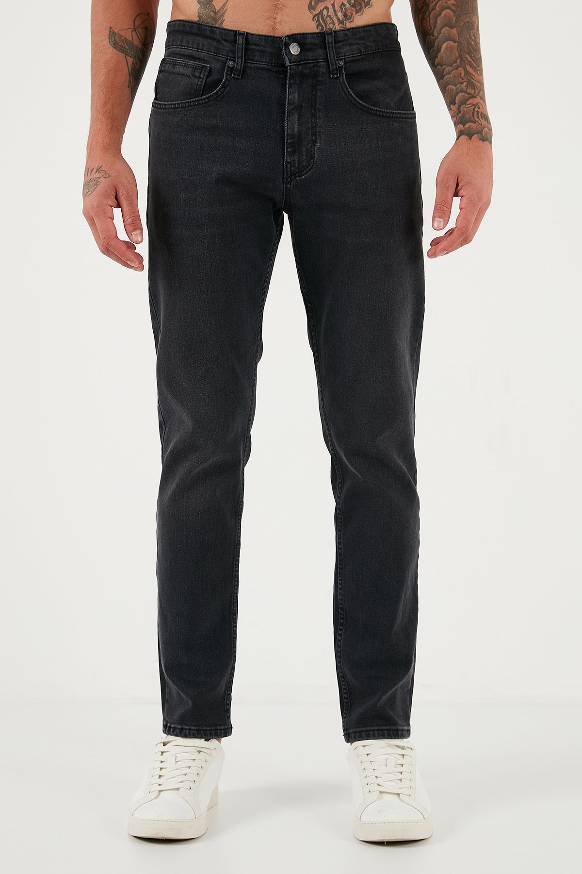 Buratti Streç Pamuklu Comfort Fit Yüksek Bel Boru Paça Jeans Erkek Kot Pantolon 4412C03TEXAS Füme Siyah