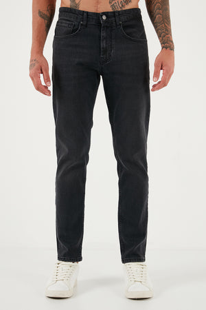 Buratti Streç Pamuklu Comfort Fit Yüksek Bel Boru Paça Jeans Erkek Kot Pantolon 4412C03TEXAS Füme Siyah