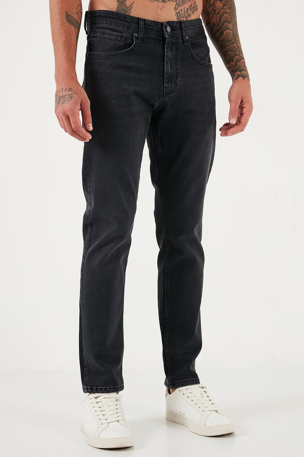 Buratti Streç Pamuklu Comfort Fit Yüksek Bel Boru Paça Jeans Erkek Kot Pantolon 4412C03TEXAS Füme Siyah