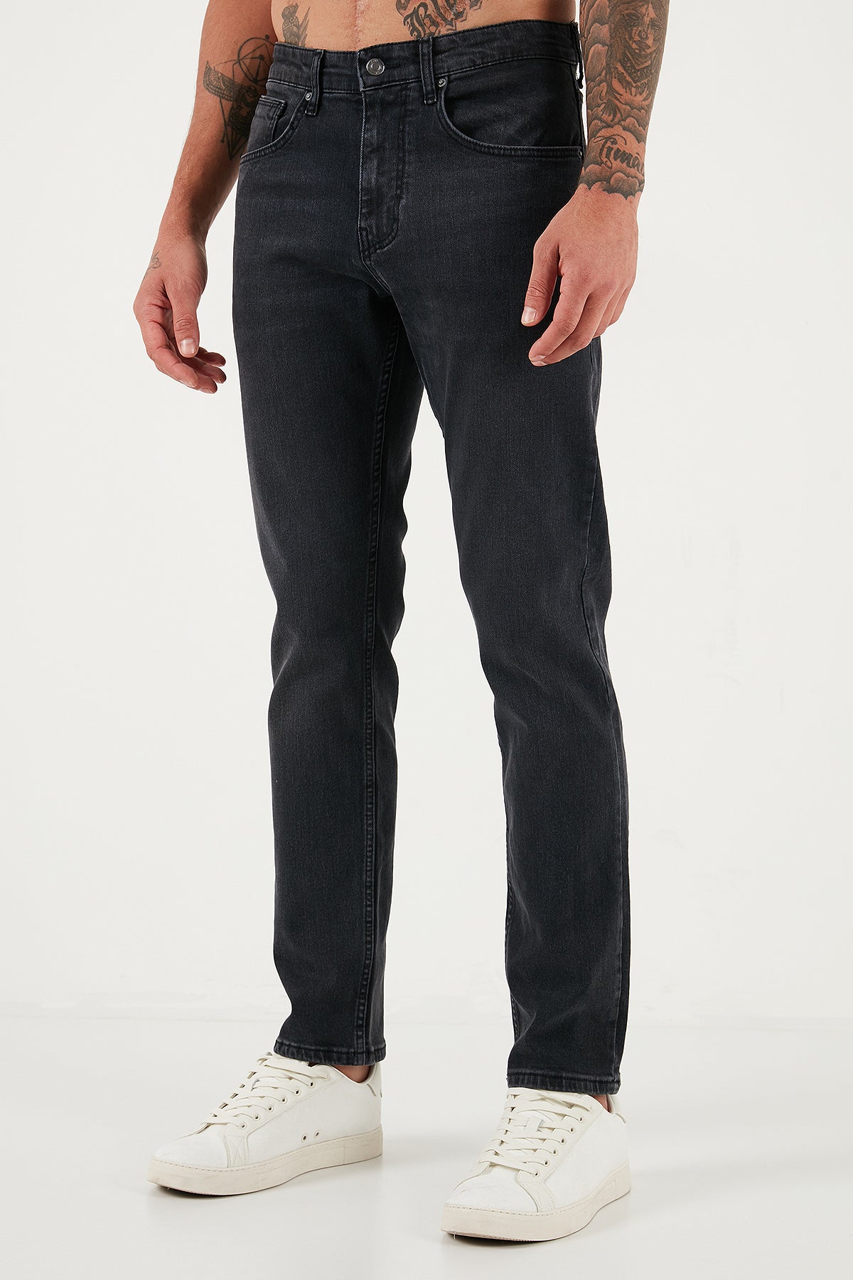 Buratti Streç Pamuklu Comfort Fit Yüksek Bel Boru Paça Jeans Erkek Kot Pantolon 4412C03TEXAS Füme Siyah