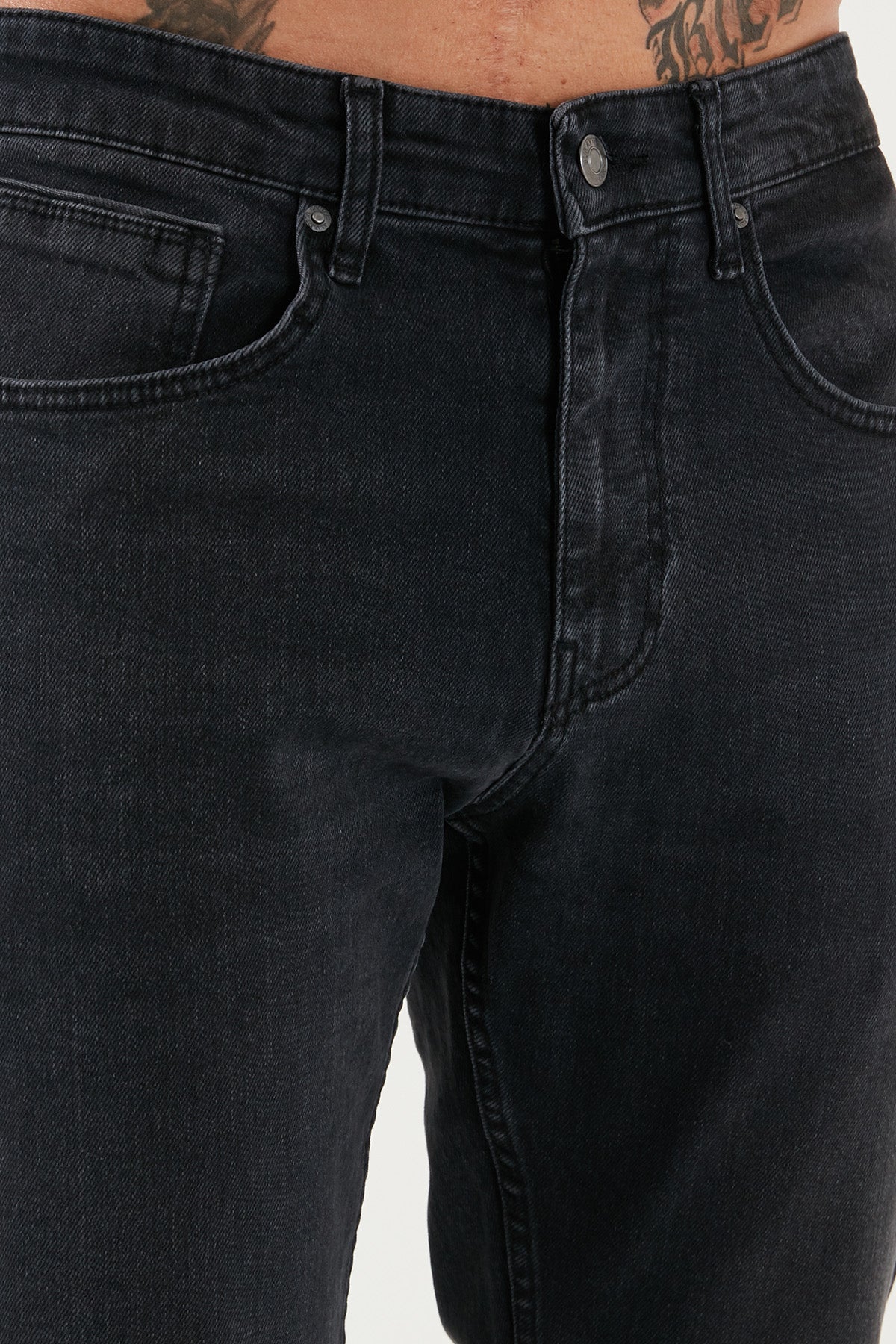 Buratti Streç Pamuklu Comfort Fit Yüksek Bel Boru Paça Jeans Erkek Kot Pantolon 4412C03TEXAS Füme Siyah