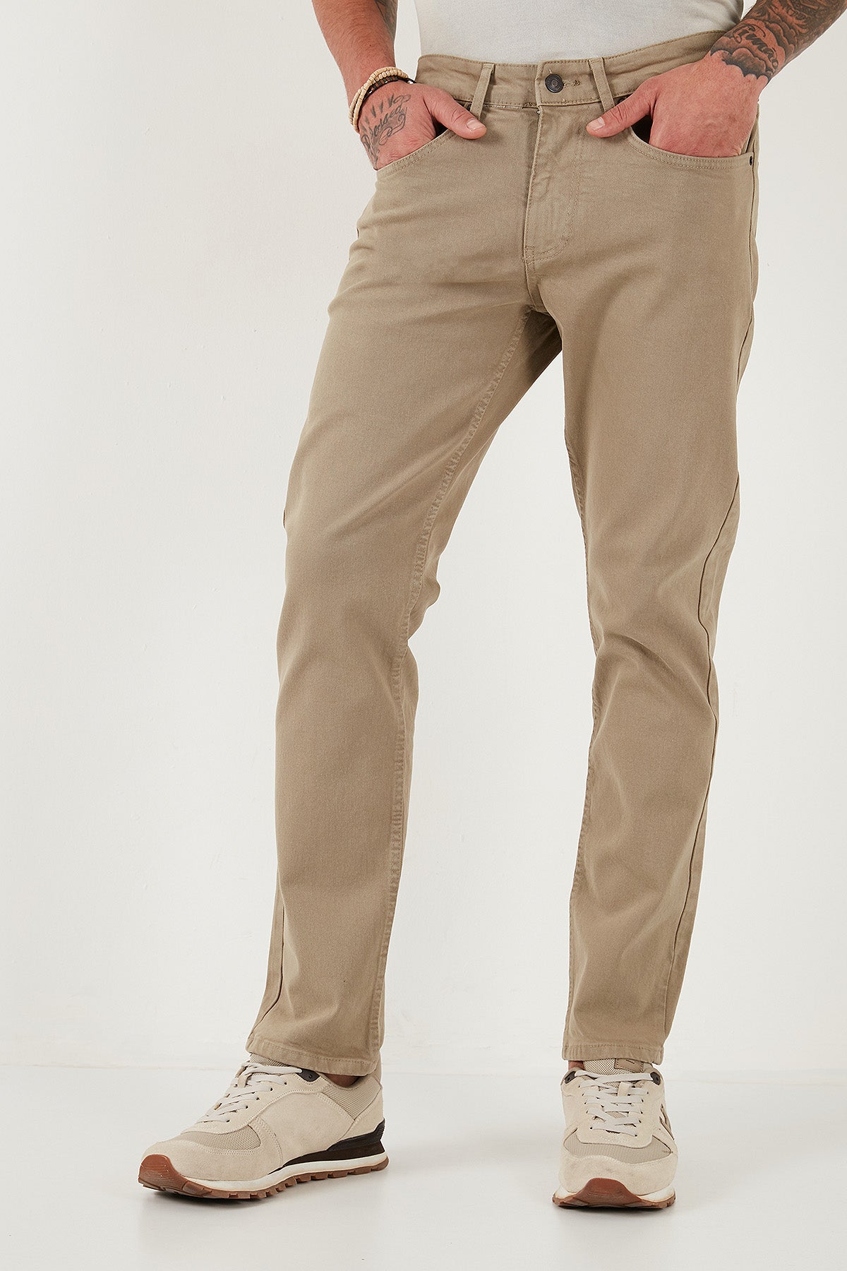Buratti Pamuklu Comfort Fit Normal Bel Boru Paça Jeans Erkek Kot Pantolon 4412C19TEXAS BEJ
