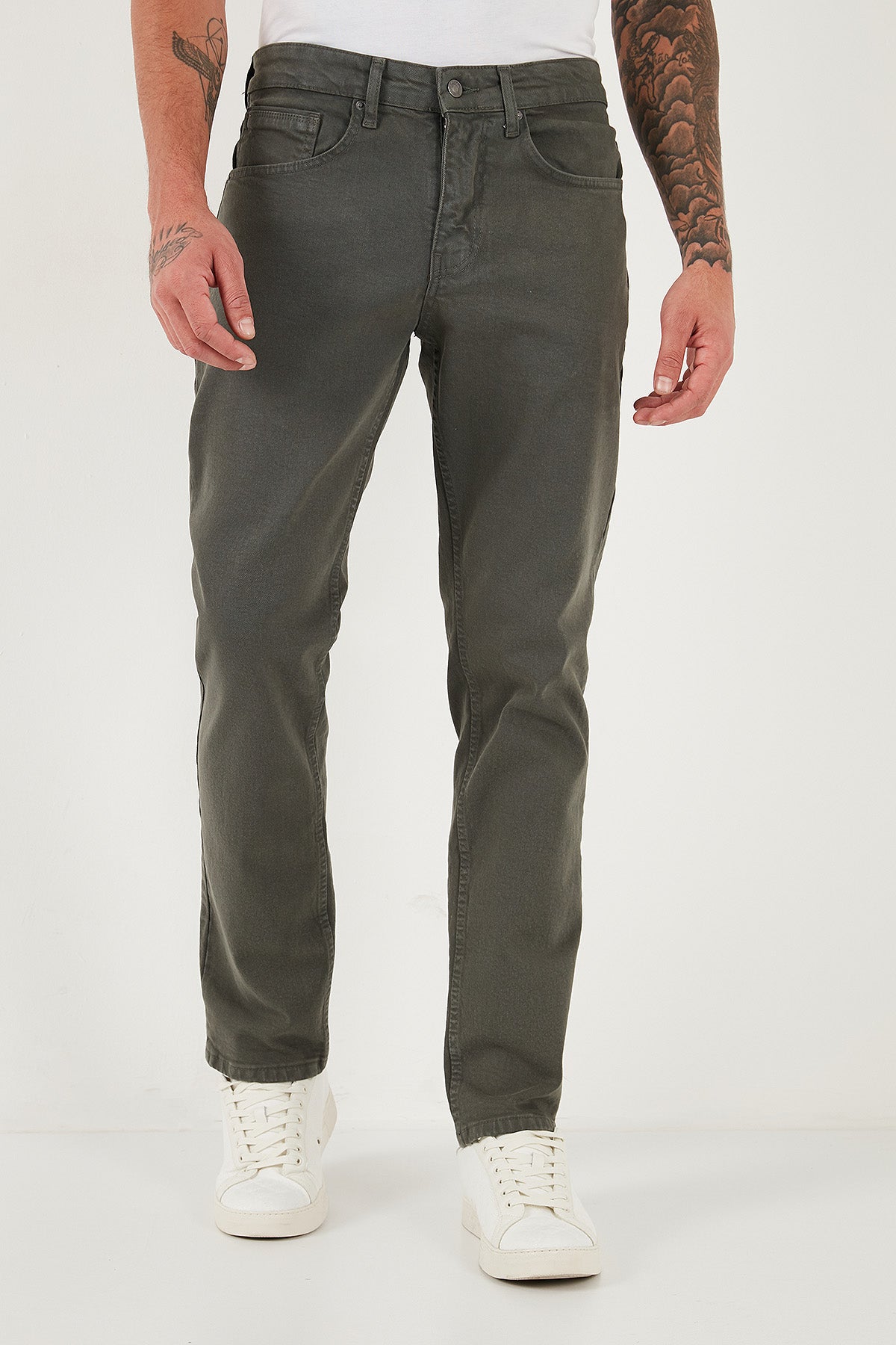 Buratti Pamuklu Comfort Fit Normal Bel Boru Paça Jeans Erkek Kot Pantolon 4412C19TEXAS HAKİ