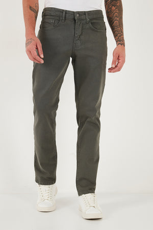 Buratti Pamuklu Comfort Fit Normal Bel Boru Paça Jeans Erkek Kot Pantolon 4412C19TEXAS HAKİ
