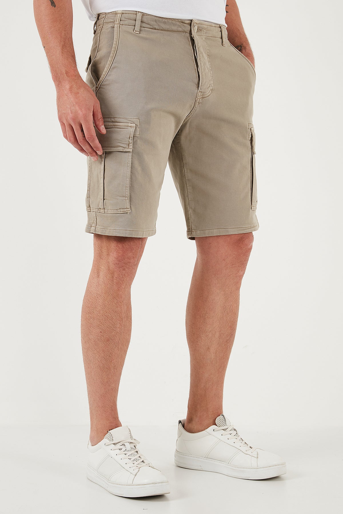 Buratti Streç Pamuklu Regular Fit Normal Bel Kargo Cepli Erkek Şort 4510S79MILAN BEJ