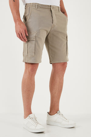 Buratti Streç Pamuklu Regular Fit Normal Bel Kargo Cepli Erkek Şort 4510S79MILAN BEJ