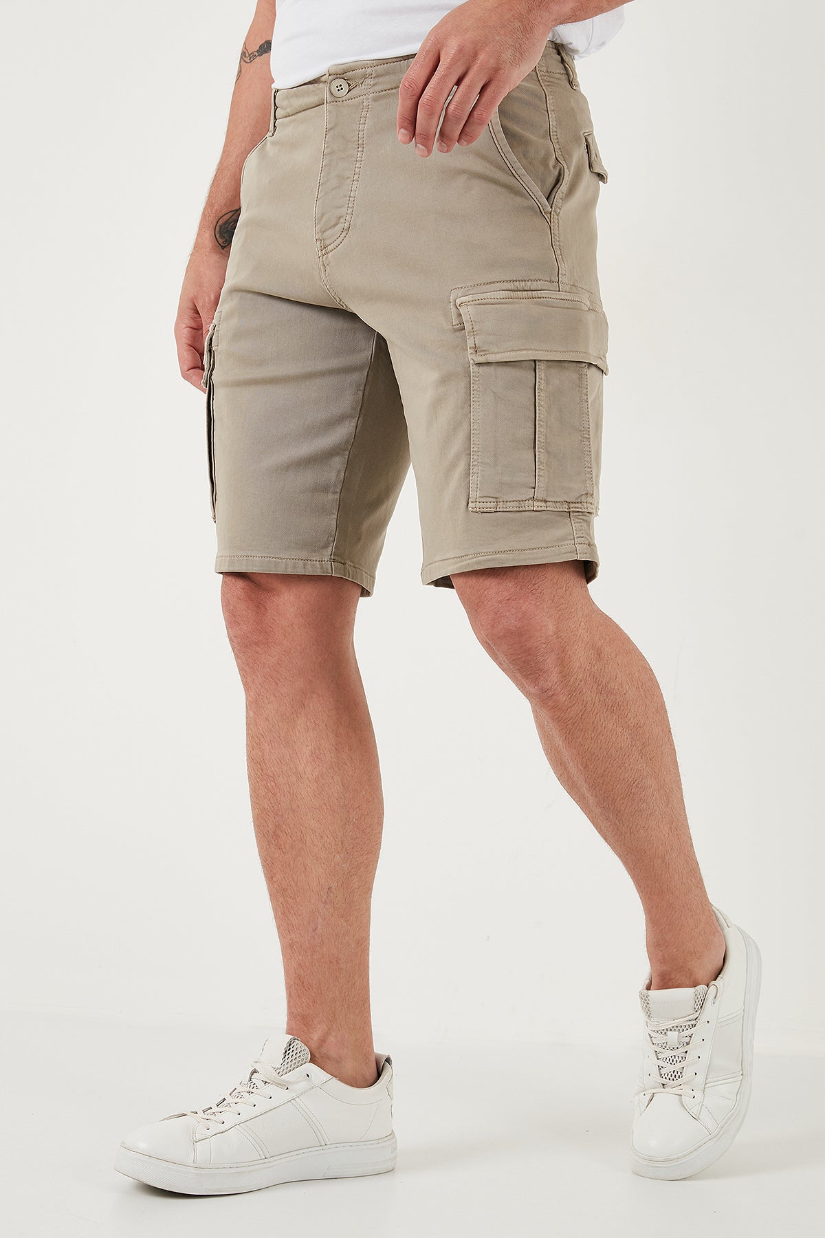Buratti Streç Pamuklu Regular Fit Normal Bel Kargo Cepli Erkek Şort 4510S79MILAN BEJ