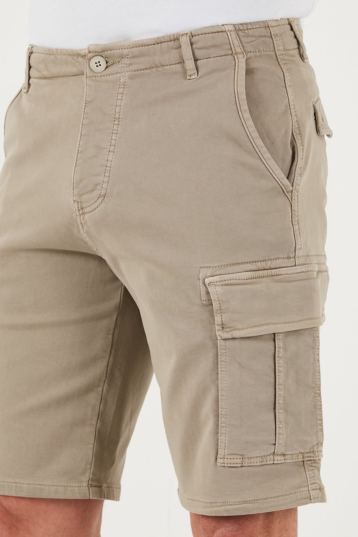 Buratti Streç Pamuklu Regular Fit Normal Bel Kargo Cepli Erkek Şort 4510S79MILAN BEJ