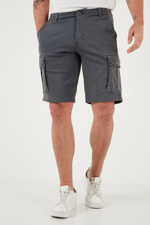 Buratti Streç Pamuklu Regular Fit Normal Bel Kargo Cepli Erkek Şort 4510S79MILAN GRİ