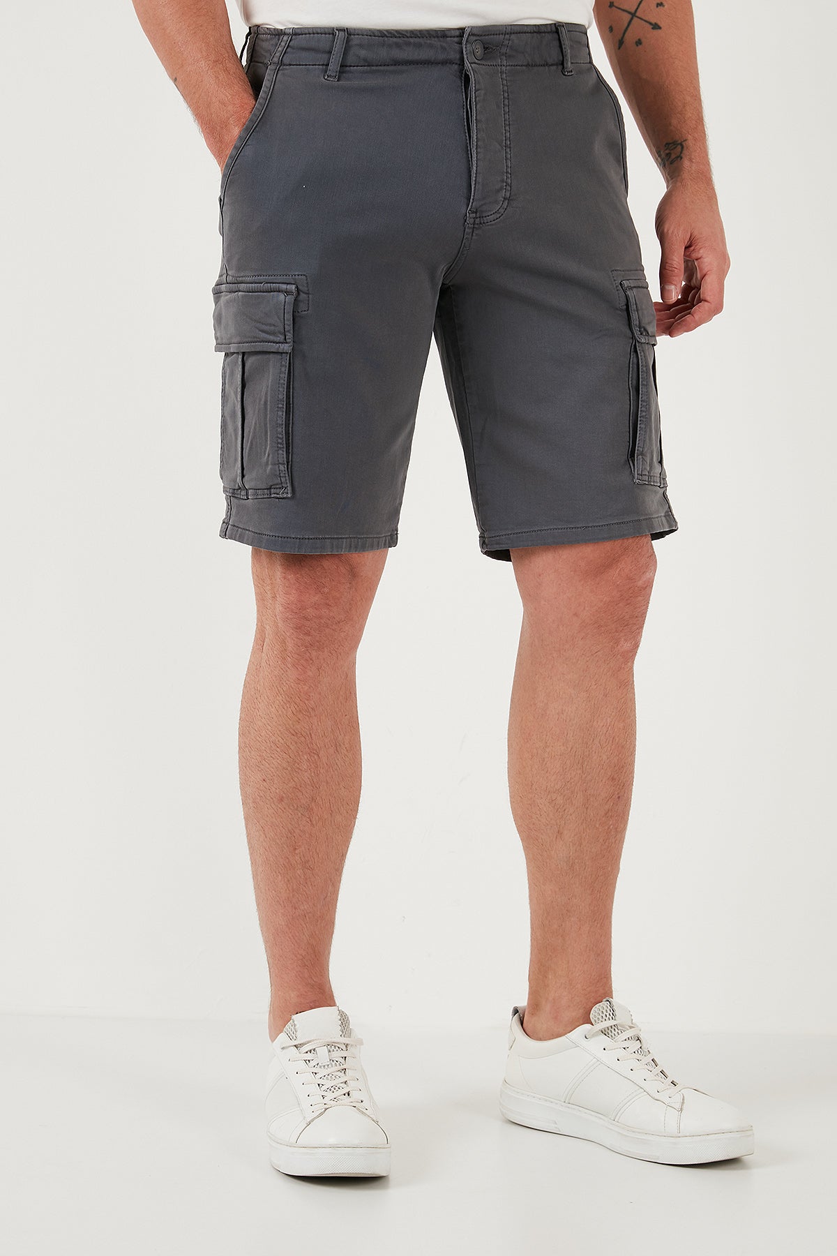 Buratti Streç Pamuklu Regular Fit Normal Bel Kargo Cepli Erkek Şort 4510S79MILAN GRİ