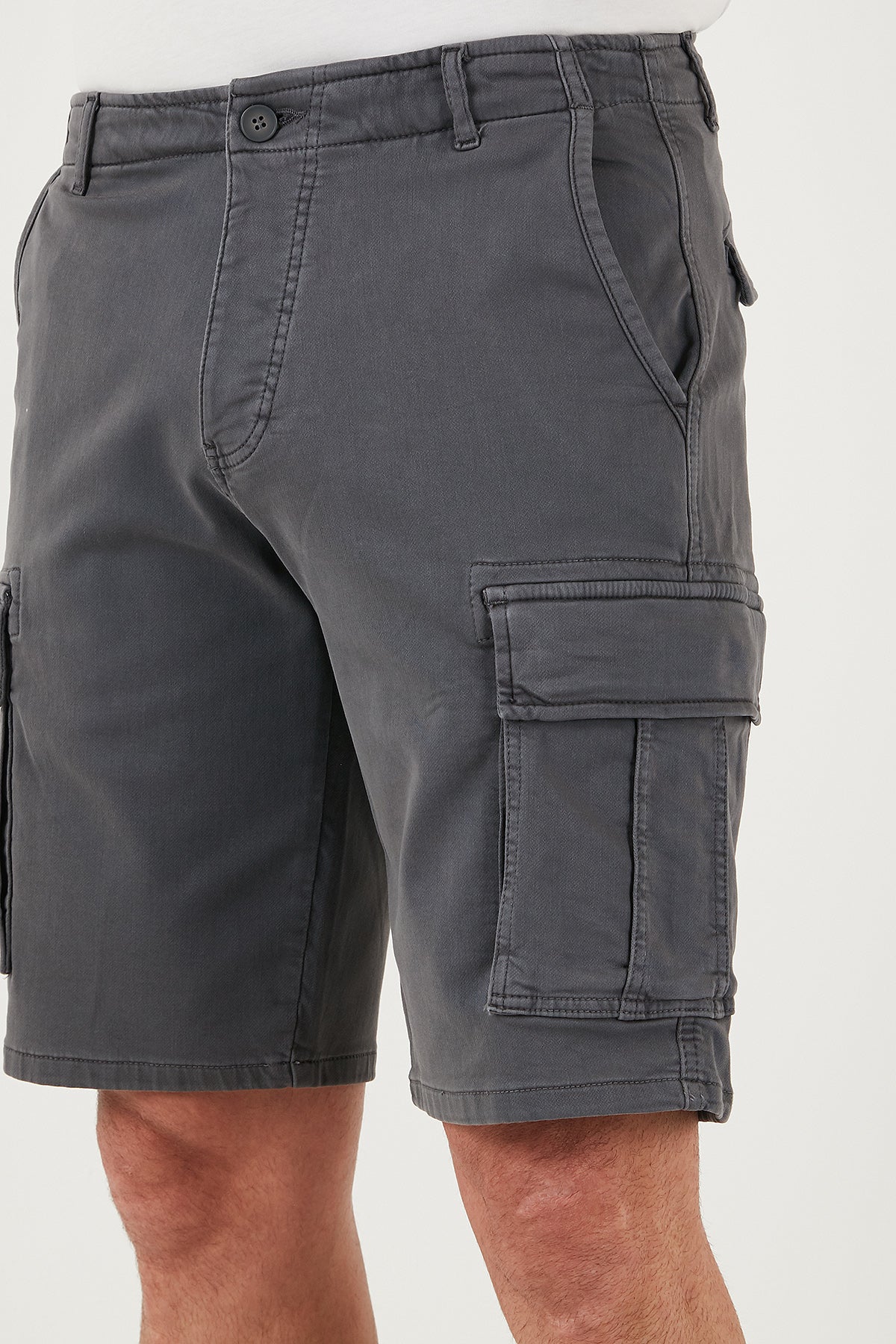 Buratti Streç Pamuklu Regular Fit Normal Bel Kargo Cepli Erkek Şort 4510S79MILAN GRİ