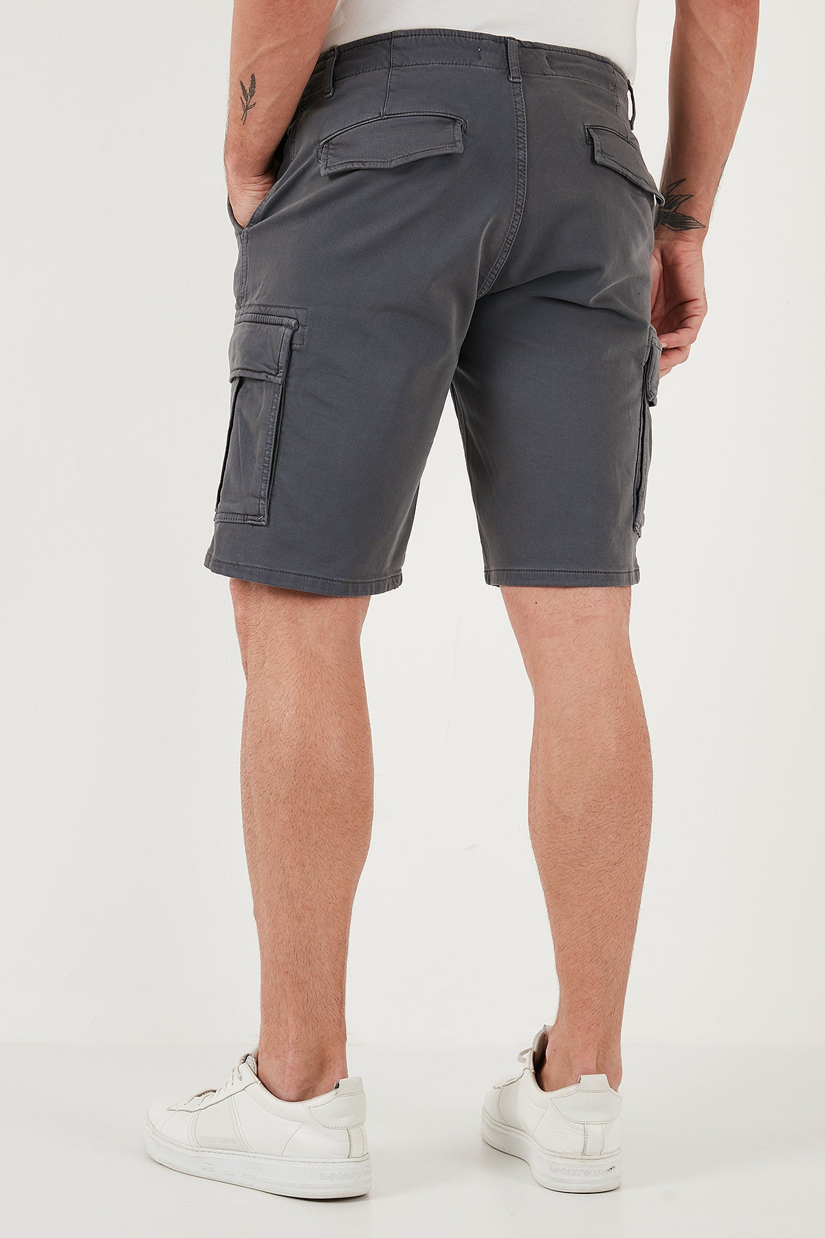 Buratti Streç Pamuklu Regular Fit Normal Bel Kargo Cepli Erkek Şort 4510S79MILAN GRİ