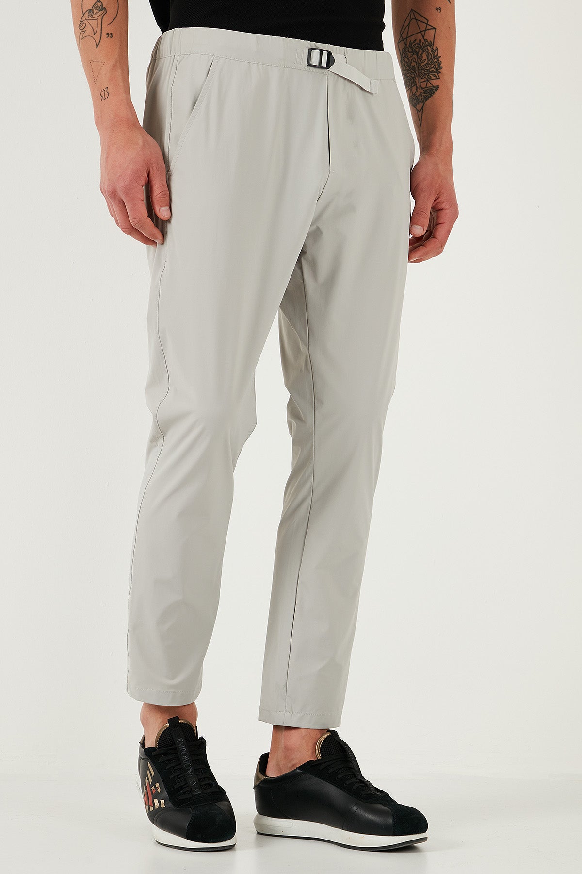 Buratti Slim Fit Lastikli Bel Boru Paça Kemer Detaylı Erkek Pantolon 5543S86JMILANO GRİ