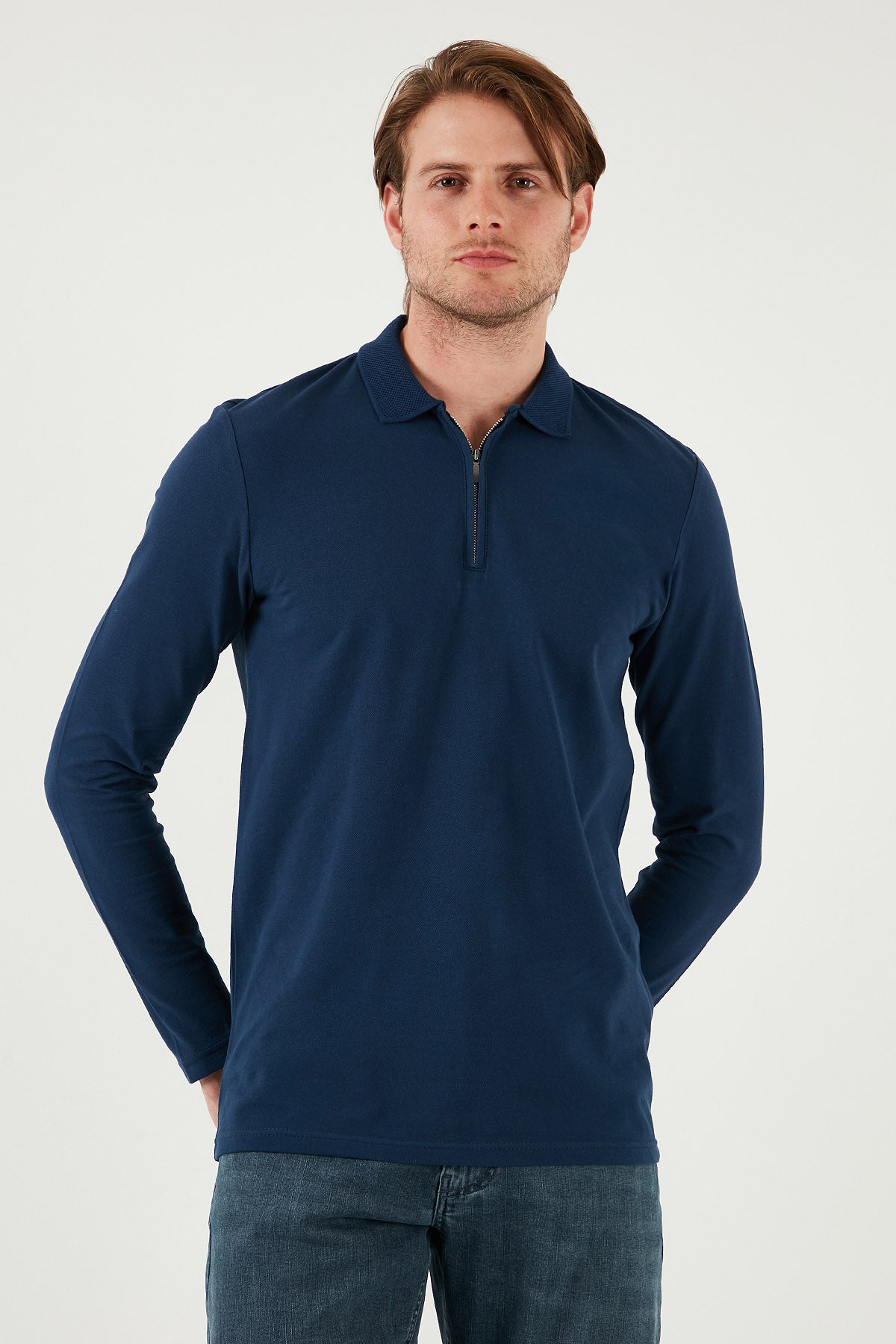 Buratti Pamuklu Slim Fit Yarım Fermuarlı Polo Yaka Erkek Sweat 5903010 İNDİGO