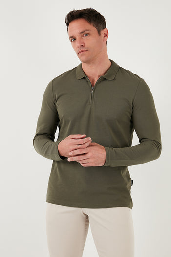 Buratti Pamuklu Slim Fit Yarım Fermuarlı Polo Yaka Erkek Sweat 5903010 HAKİ