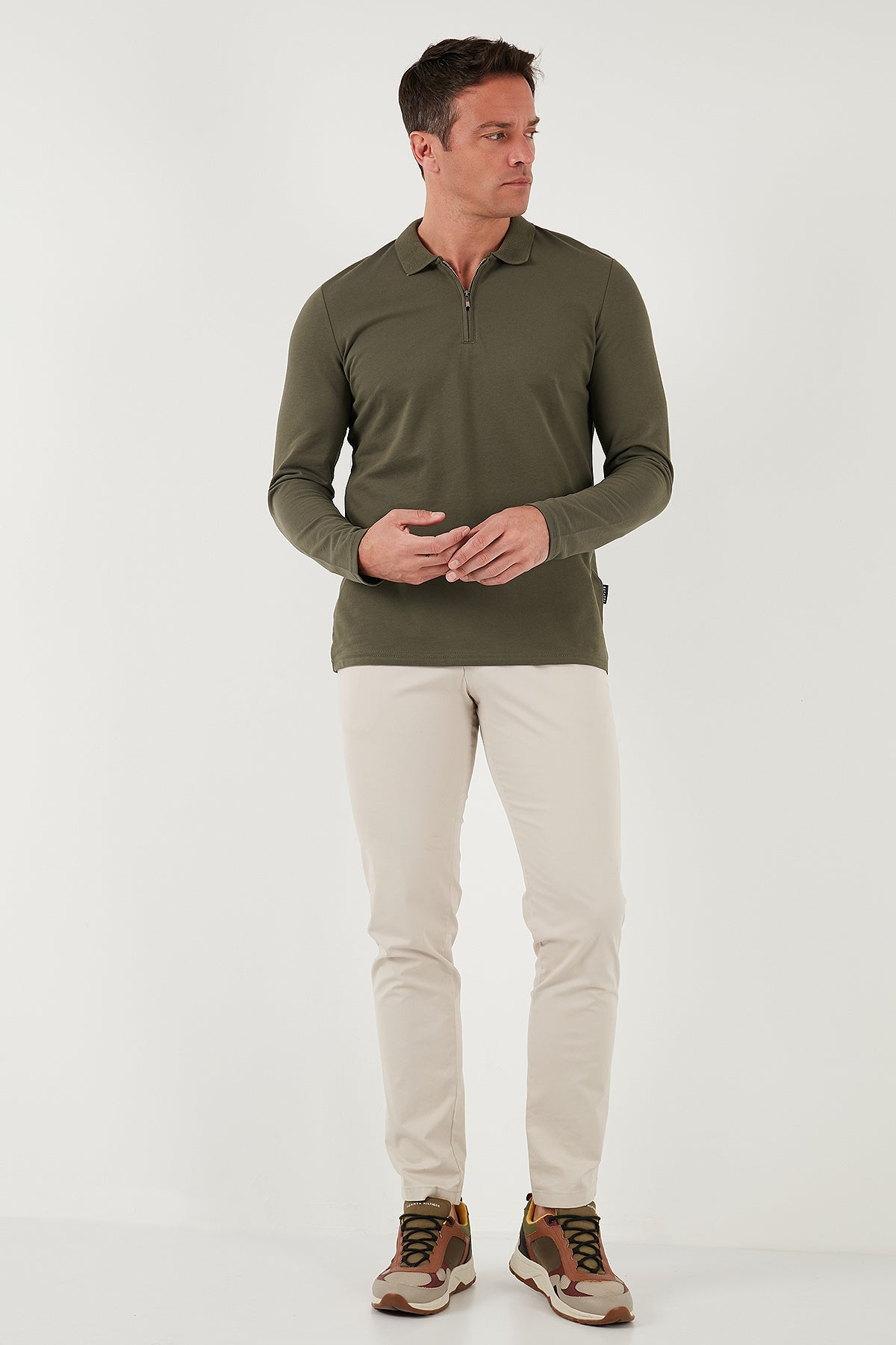 Buratti Pamuklu Slim Fit Yarım Fermuarlı Polo Yaka Erkek Sweat 5903010 HAKİ