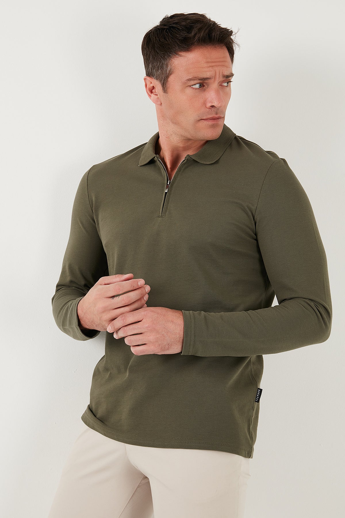 Buratti Pamuklu Slim Fit Yarım Fermuarlı Polo Yaka Erkek Sweat 5903010 HAKİ