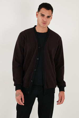 Buratti Pamuklu Regular Fit Düğmeli V Yaka Erkek Hırka 456205 BORDO