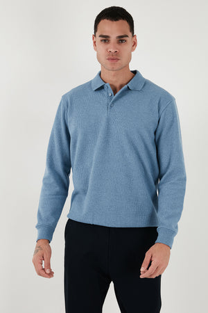 Buratti Pamuk Karışımlı Regular Fit Erkek Polo Yaka Kazak 456223 KOYU MAVİ