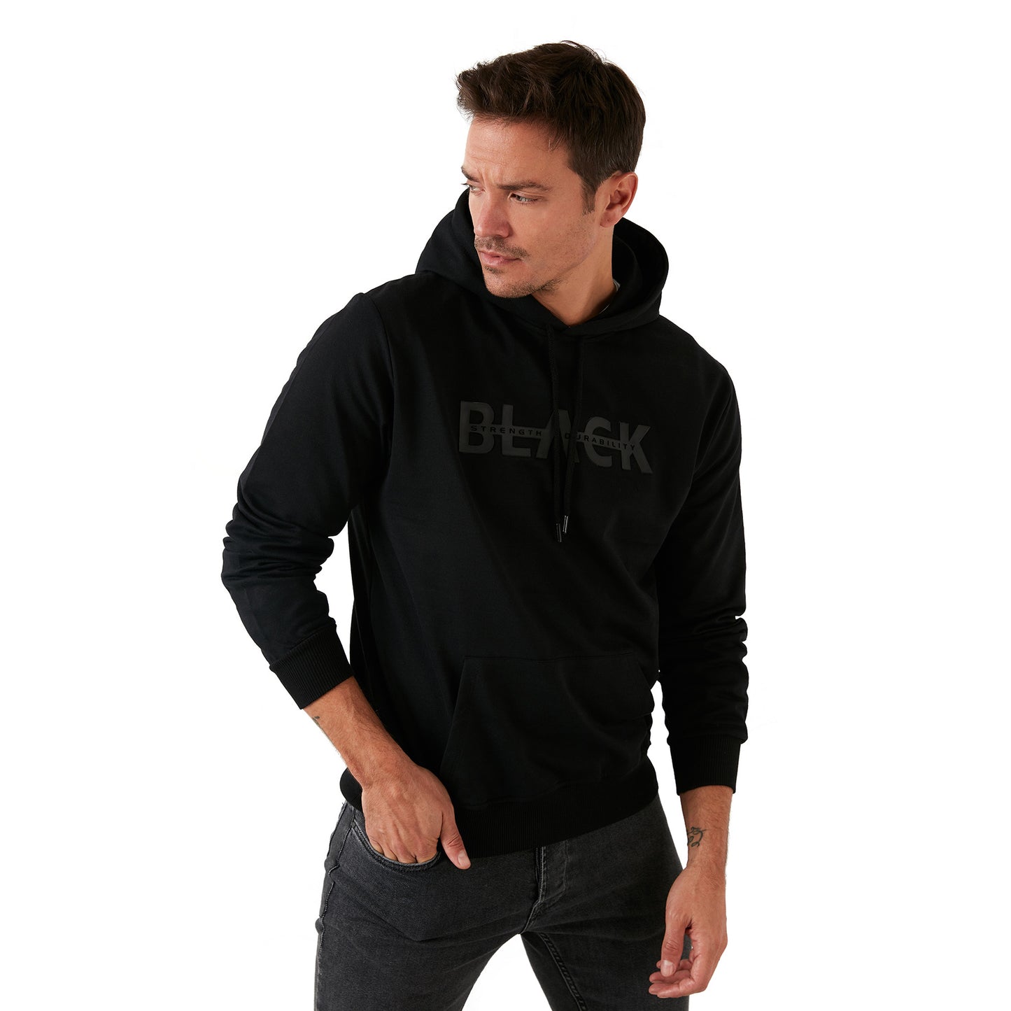 Buratti Slim Fit Baskılı Kapüşonlu Kanguru Cepli Pamuklu Erkek Sweat 5414013 SİYAH