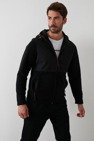 Buratti Kapüşonlu Dik Yaka Şardonlu Slim Fit Erkek Sweat 5655268 SİYAH-SİYAH