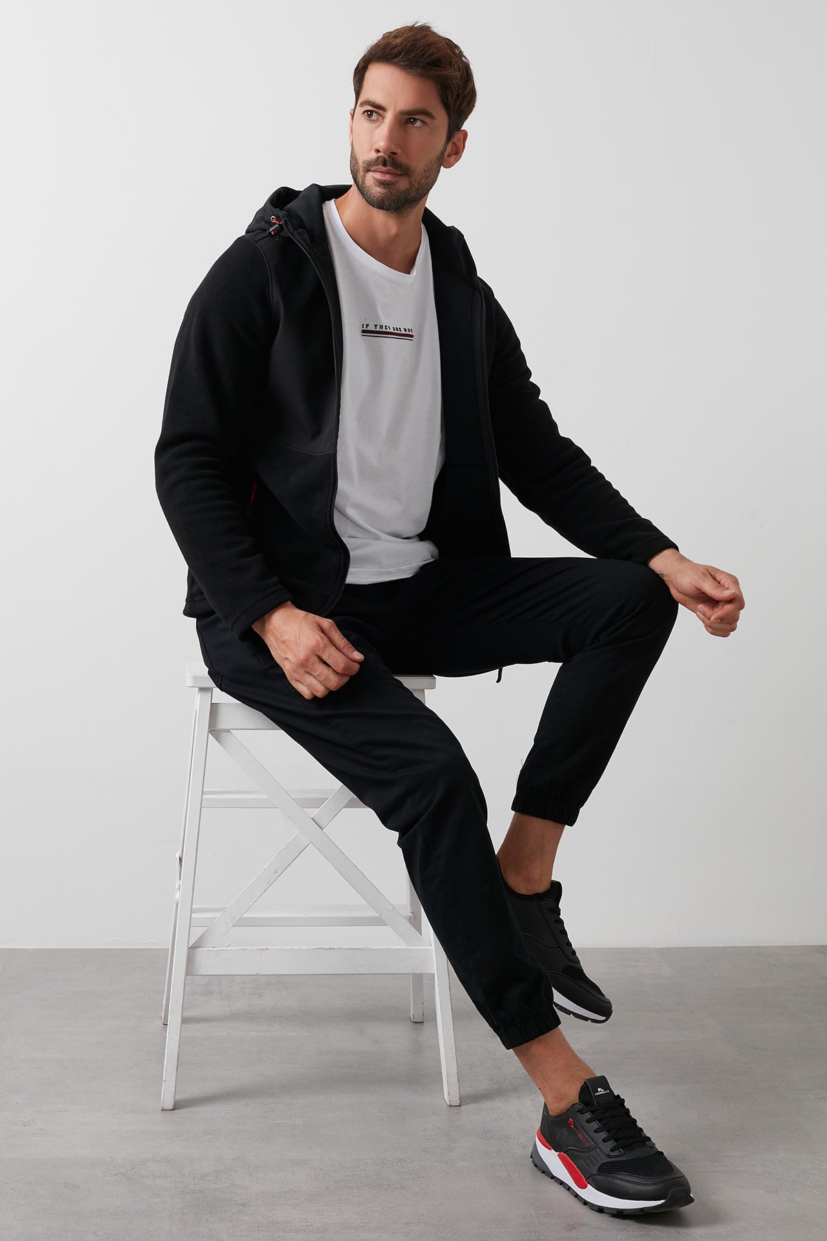 Buratti Kapüşonlu Dik Yaka Şardonlu Slim Fit Erkek Sweat 5655268 SİYAH-SİYAH