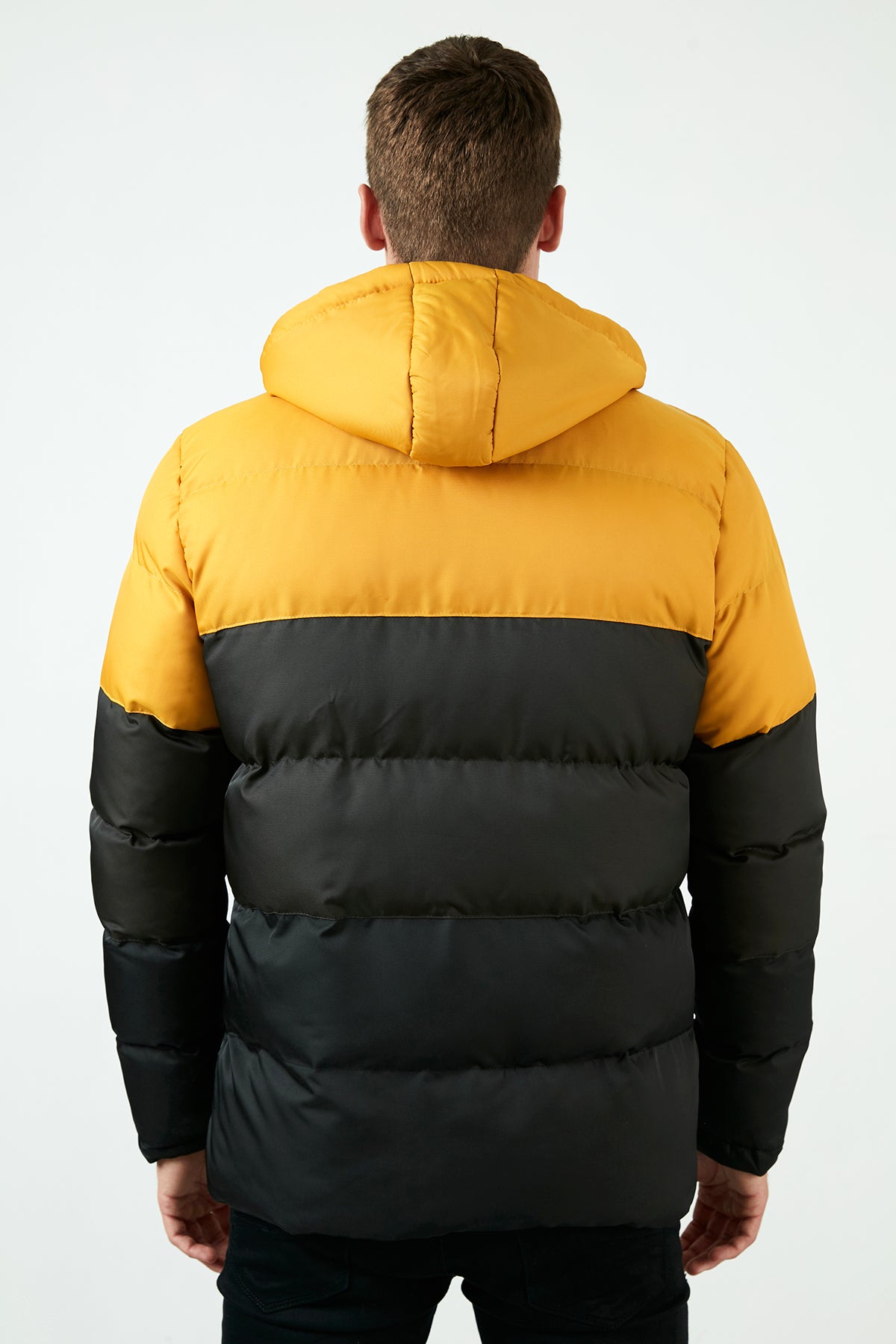 Buratti Renk Bloklu Kapüşonlu Ekstra Slim Fit Şişme Erkek Mont 5711205 Hardal-Haki-Siyah