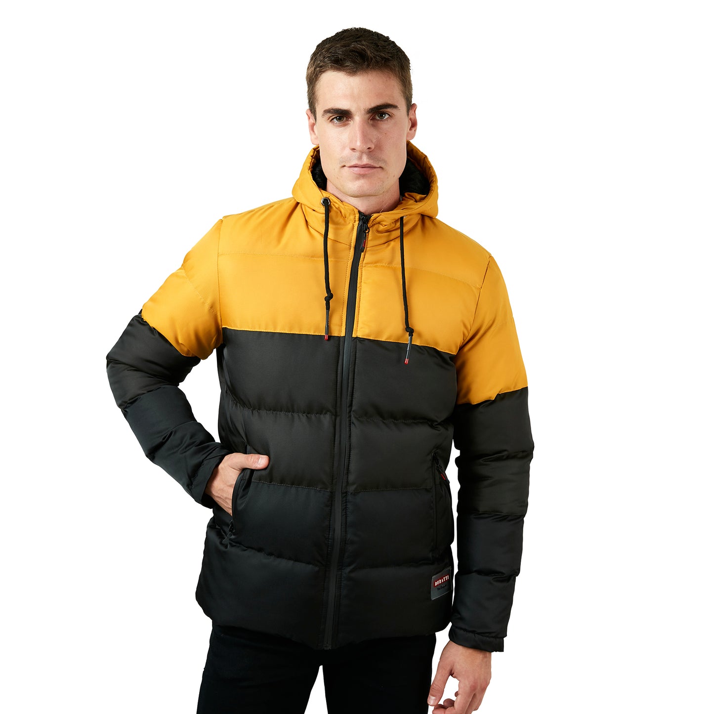 Buratti Renk Bloklu Kapüşonlu Ekstra Slim Fit Şişme Erkek Mont 5711205 Hardal-Haki-Siyah