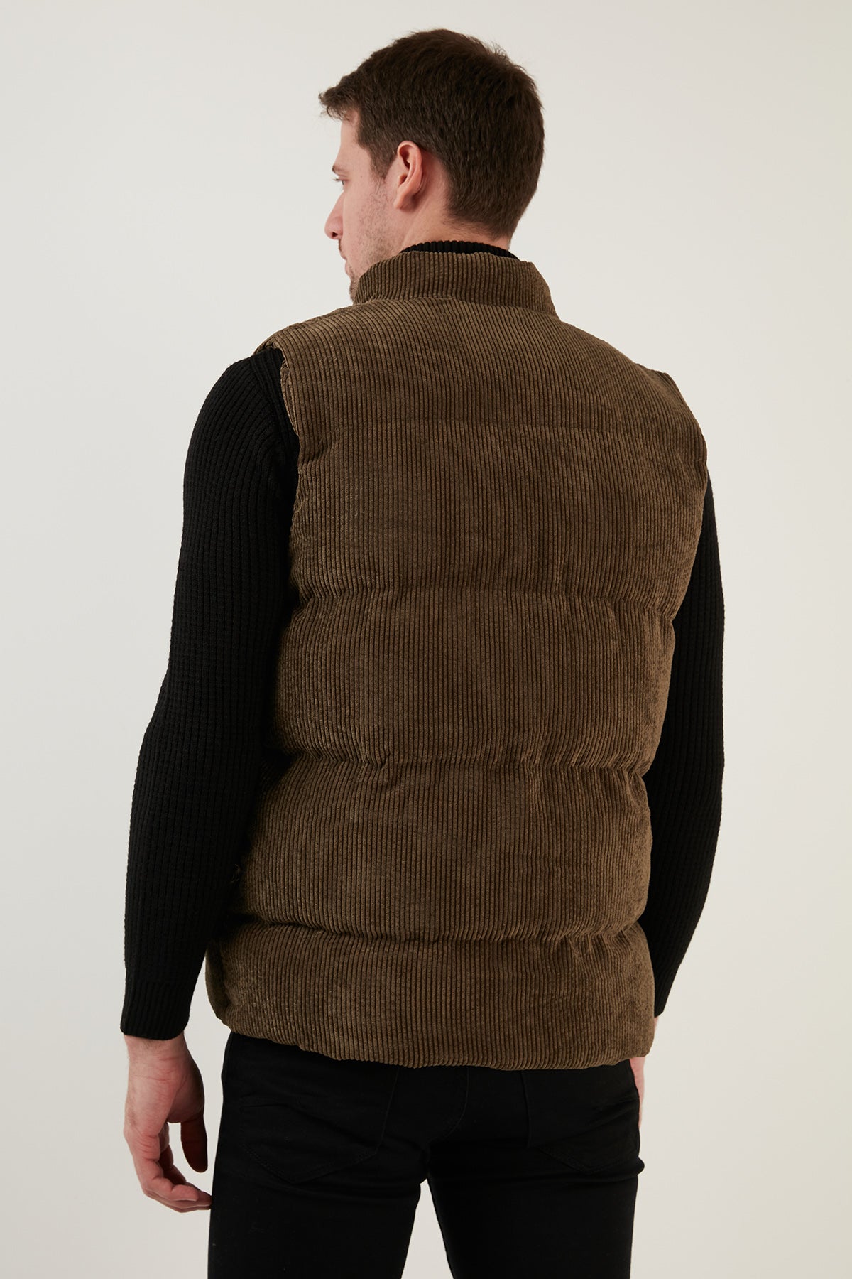 Buratti Fermuarlı Cepli Slim Fit Dik Yaka Kadife Erkek Yelek 5711436 HAKİ