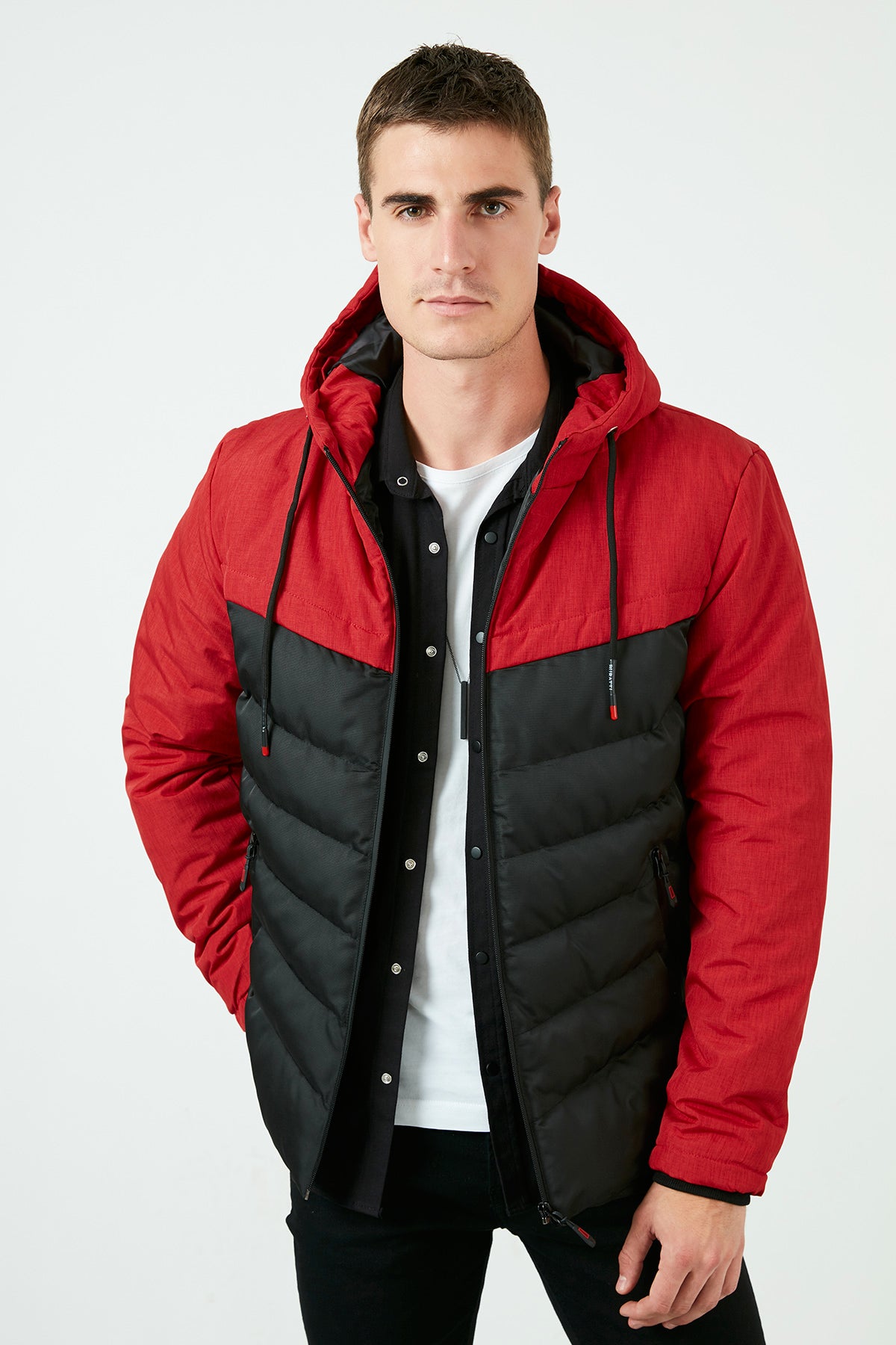 Buratti Slim Fit Kapüşonlu Cepli % 100 Pamuk Erkek Mont 5712070 KIRMIZI