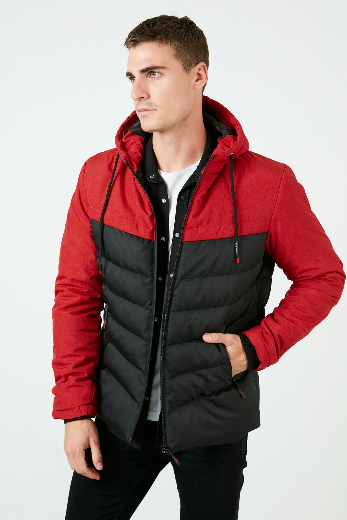 Buratti Slim Fit Kapüşonlu Cepli % 100 Pamuk Erkek Mont 5712070 KIRMIZI