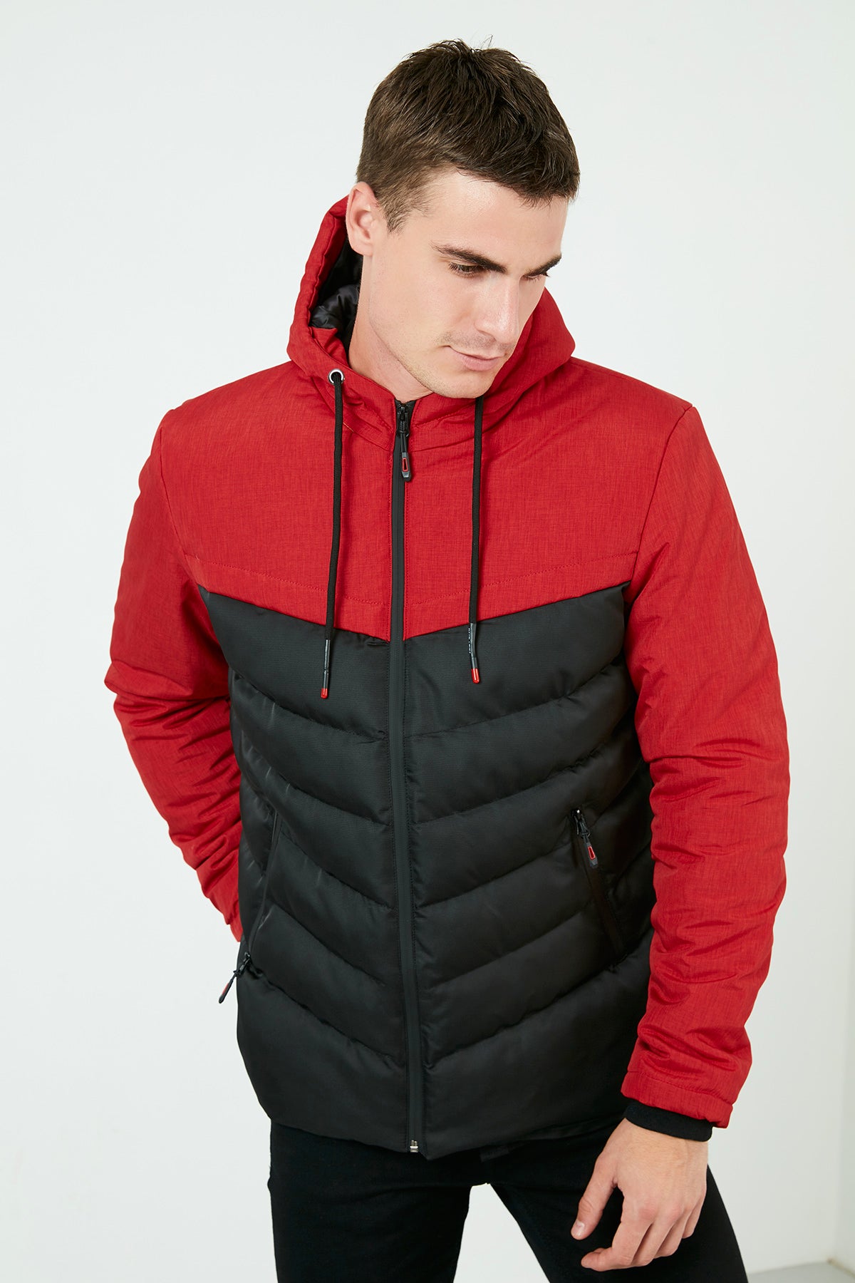 Buratti Slim Fit Kapüşonlu Cepli % 100 Pamuk Erkek Mont 5712070 KIRMIZI