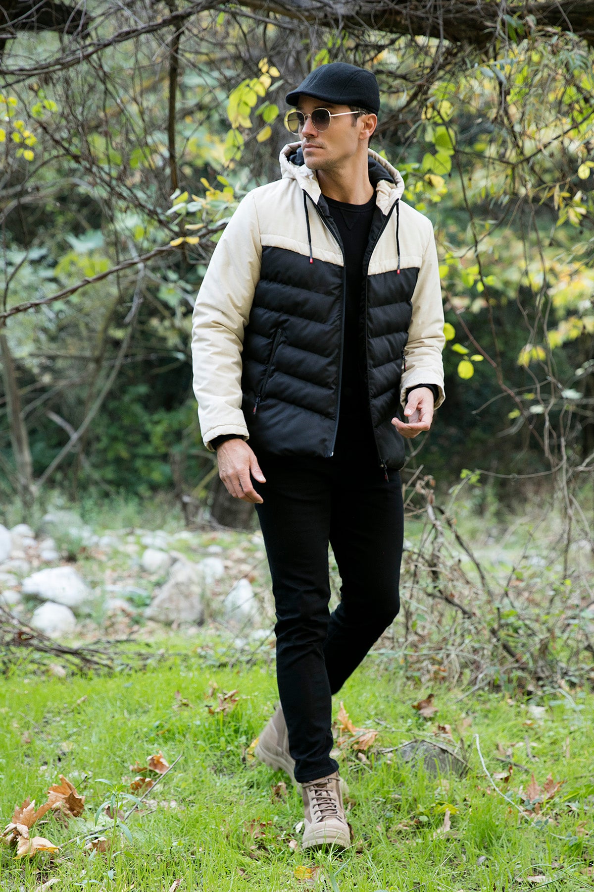 Buratti Slim Fit Kapüşonlu Cepli % 100 Pamuk Erkek Mont 5712070 TAŞ